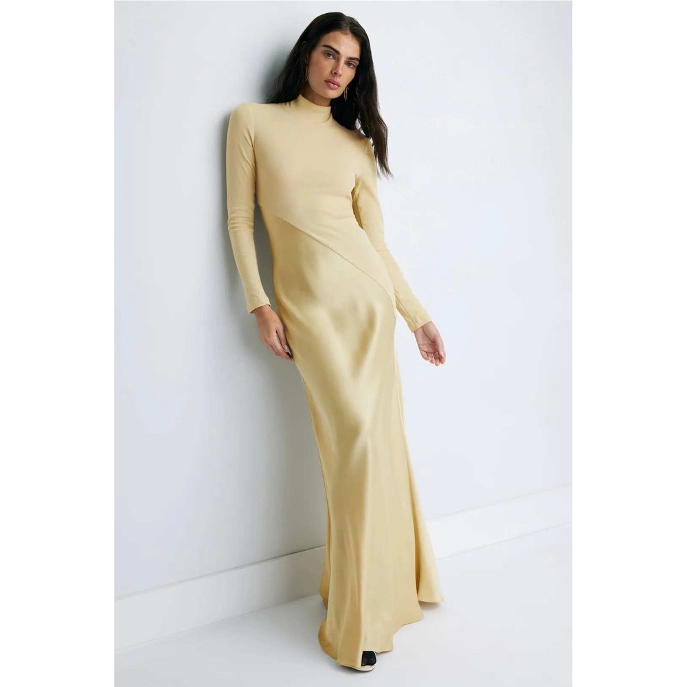 Rosetta Getty BIAS TURTLENECK COMBO MAXI DRESS Size Medium